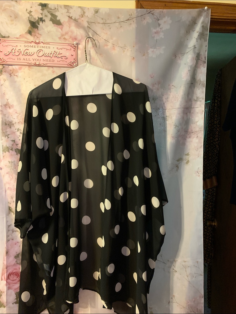 Anne Klein Black and White Polka Dot Sheer Kimono